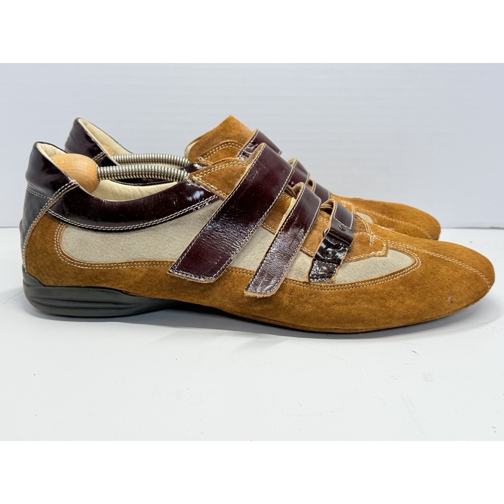 VTG Bacco Bucci Men's 13 Brown Suede Patent Leather Strap Shoes Made in Italy